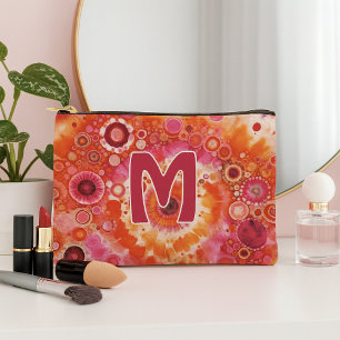 Fun Bold Orange Hot Pink Batik Circles Art Pattern Accessory Pouch