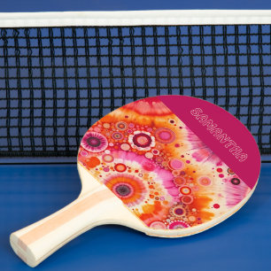 Fun Bold Orange Hot Pink Batik Circles Art Pattern Ping Pong Paddle