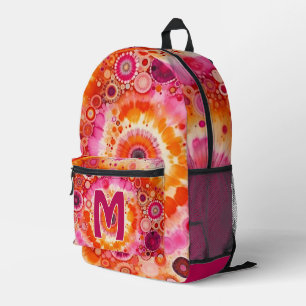 Fun Bold Orange Hot Pink Batik Circles Art Pattern Printed Backpack