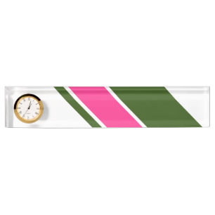 Fun Bold Pink Forest Green Racing Stripes On White Nameplate
