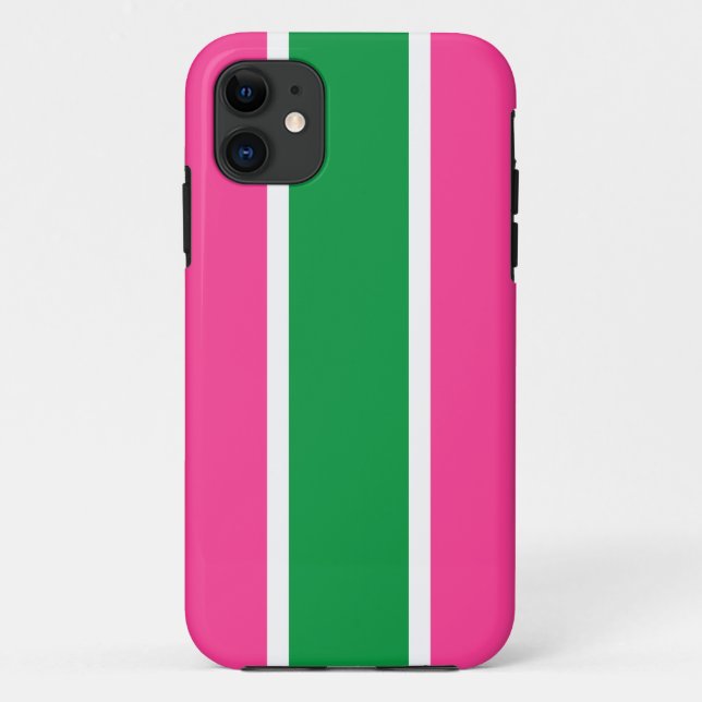 Fun Bold Tropical Green Pink White Racing Stripes  Case-Mate iPhone Case (Back)