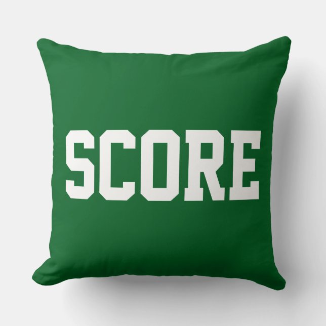 Fun Bold White Athletic SCORE Text On Deep Green Throw Pillow (Front)
