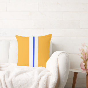 Fun Bold Yellow Bright Blue White Racing Stripes Throw Pillow