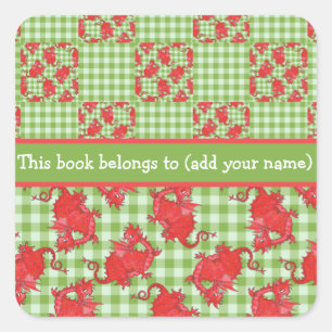 Fun Bookplate to Personalize: Cute Red Dragons Square Sticker