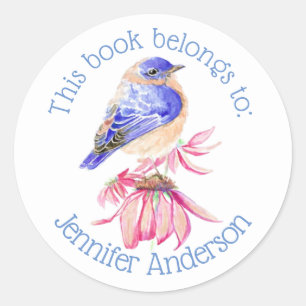 Fun Bookplate Watercolor Bluebird Bird Art Classic Round Sticker