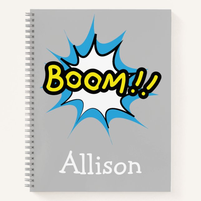Fun Boom Grey Background Notebook (Front)