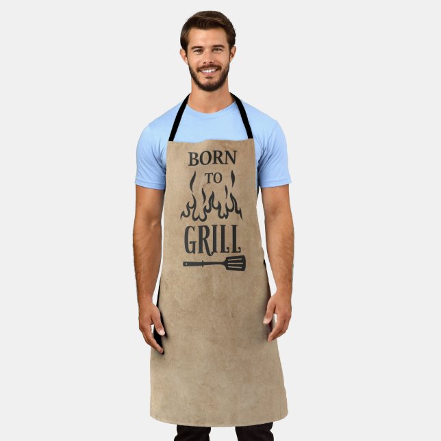 Fun Born to Grill Tan Black Grill BBQ Flame Apron (Worn)