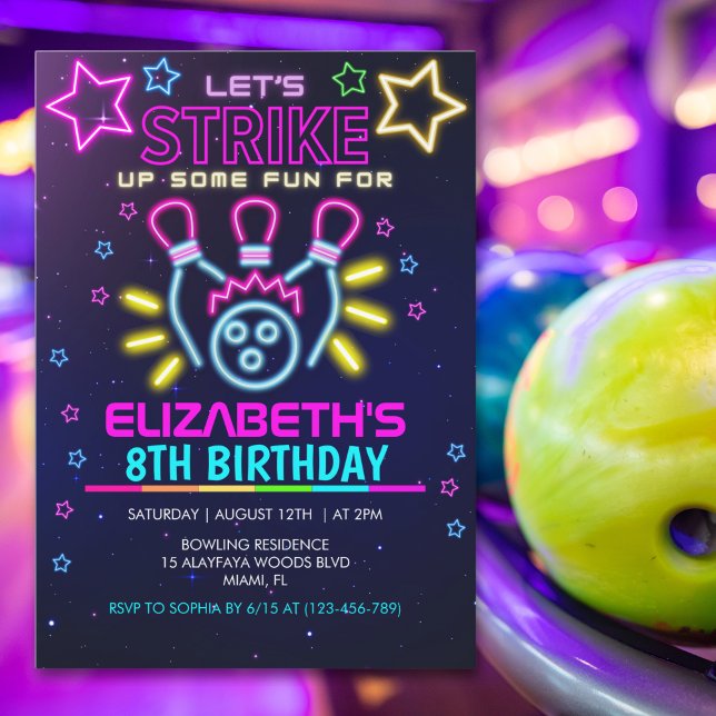 Fun Bowling Birthday Girl Invitation (Creator Uploaded)