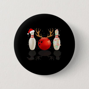 Fun Bowling Christmas  Santa Hat Xmas Lights Gift 2 Inch Round Button