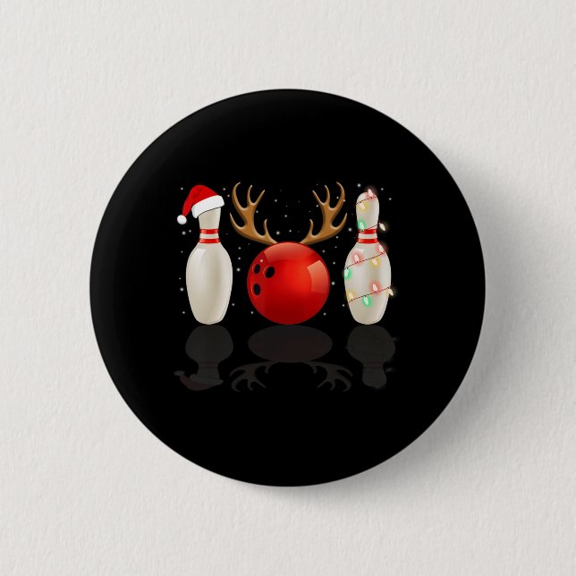 Fun Bowling Christmas  Santa Hat Xmas Lights Gift 2 Inch Round Button (Front)
