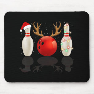 Fun Bowling Christmas  Santa Hat Xmas Lights Gift Mouse Pad