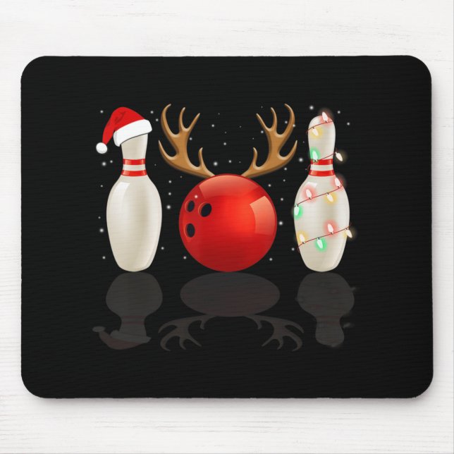 Fun Bowling Christmas  Santa Hat Xmas Lights Gift Mouse Pad (Front)
