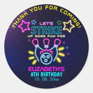 Fun Bowling Neon Birthday Girl Classic Round Sticker