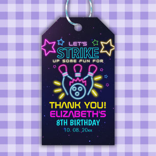 Fun Bowling Neon  Birthday Girl Gift Tags