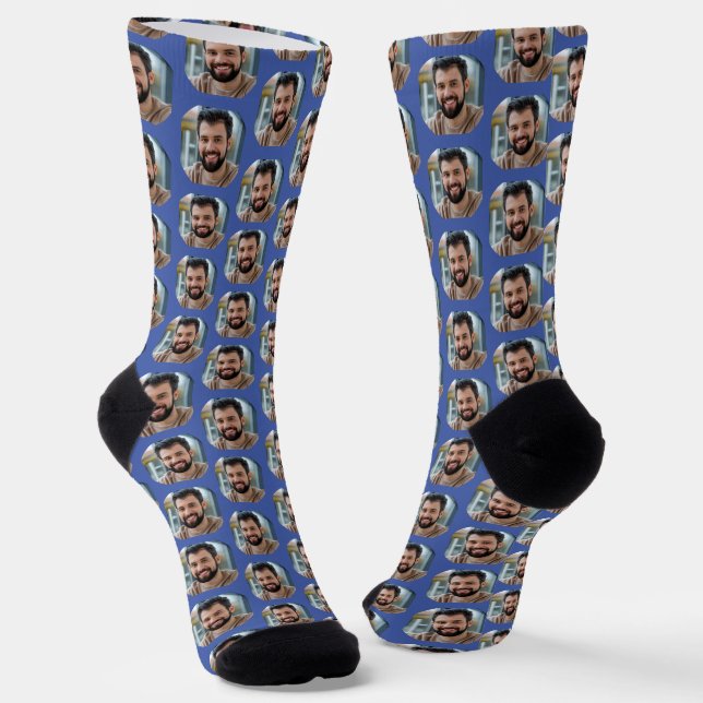 Fun Boyfriend Photo for Girlfriend Medium Blue Socks (Angled)