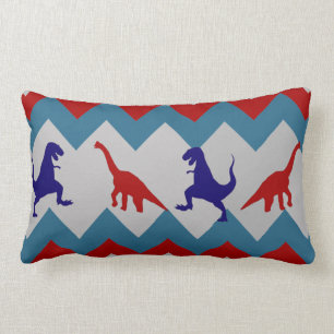 Fun Boys Dinosaurs Red Blue Chevron Pattern Lumbar Pillow