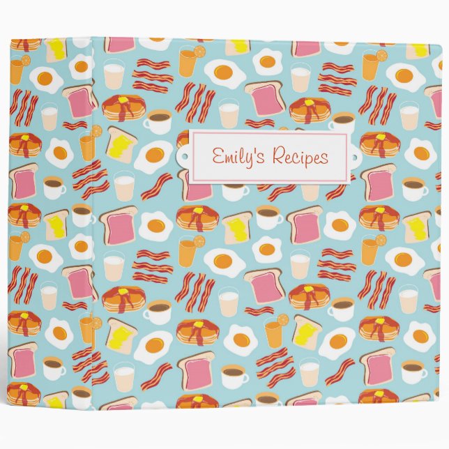 Fun Breakfast Food Illustrations Pattern Binder (Front/Spine)