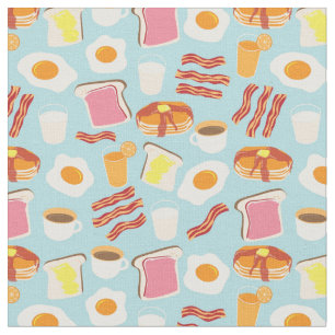 Fun Breakfast Food Illustrations Pattern Fabric