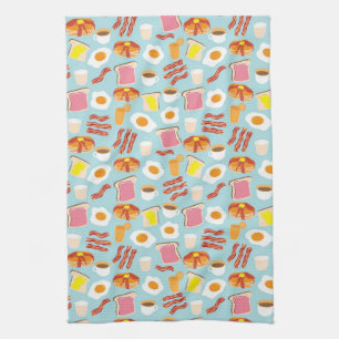 Fun Breakfast Food Illustrations Pattern Kitchen Towel