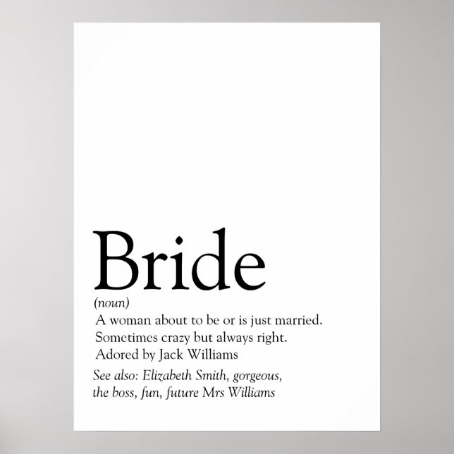 Fun Bride Definition Bridal Shower Sign (Front)