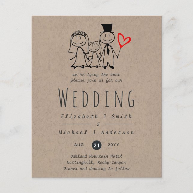 Fun Bride Groom Girl Wedding Invite Handdrawn (Front)