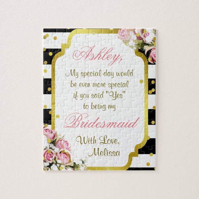 Fun Bridesmaid Glitter  Flower Hidden Message Jigsaw Puzzle (Vertical)