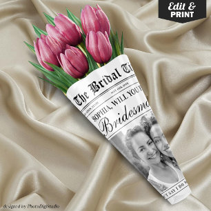 Fun Bridesmaid Proposal Newspaper Flower Bouquet Wrapping Paper Sheet