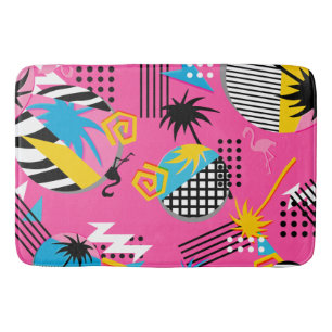 Fun bright and bold 80s nostalgia pattern bath mat