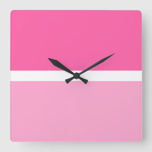 Fun Bright Banded Two Tone Pink Colour Blocks Square Wall Clock