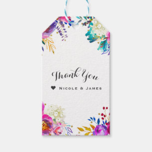 Fun Bright Bold Watercolor Floral Colour Splash Gift Tags