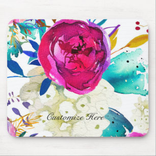 Fun Bright Bold Watercolor Floral Colour Splash Mouse Pad