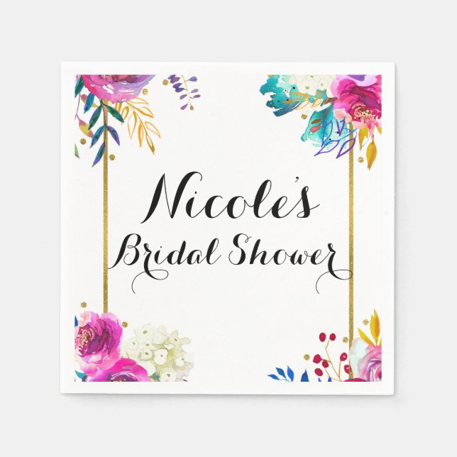 Fun Bright Bold Watercolor Floral Elegant Chic Napkin (Front)