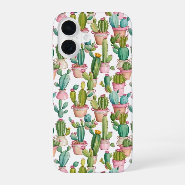 Fun bright cacti  iPhone 16 case (Back)