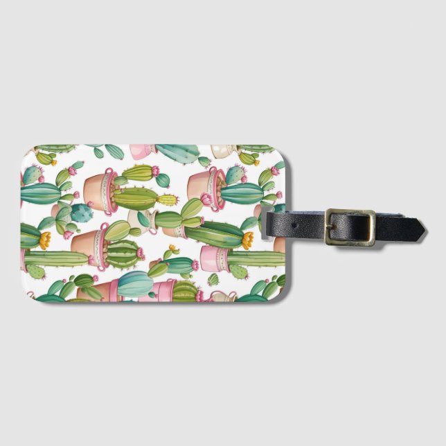 Fun bright cacti  luggage tag (Front Horizontal)
