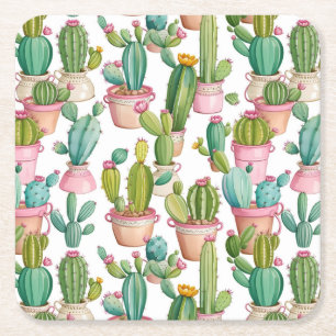 Fun bright cacti  square paper coaster