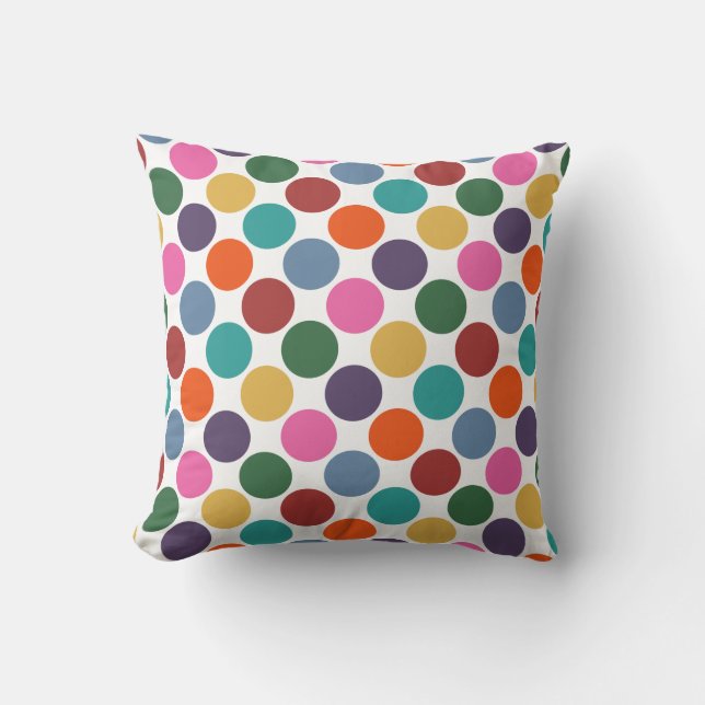 Fun Bright Colors Big Polka Dot Pattern Throw Pillow (Front)