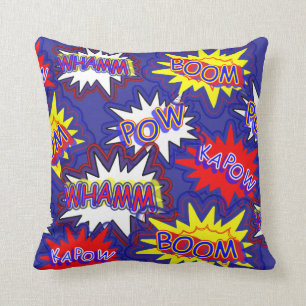 Fun Bright Comic Book Exclamations Pow Boom Kapow Throw Pillow
