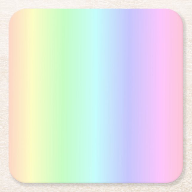 Fun Bright Cute Colourful Rainbow Pink Yellow Gree Square Paper Coaster (Front)