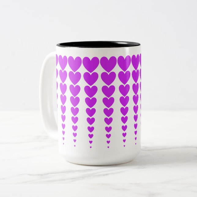 Fun, Bright & Elegant Neon Purple Heart Tinsels  Two-Tone Coffee Mug (Front Left)