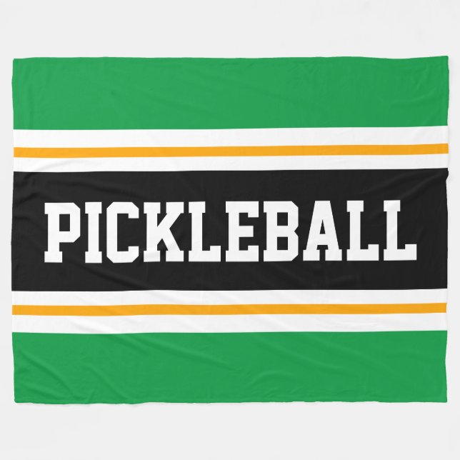 Fun Bright Green Black PICKLEBALL Racing Stripes Fleece Blanket (Front (Horizontal))