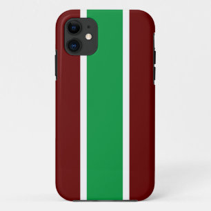 Fun Bright Green Dark Red White Vertical Stripes iPhone 11 Case