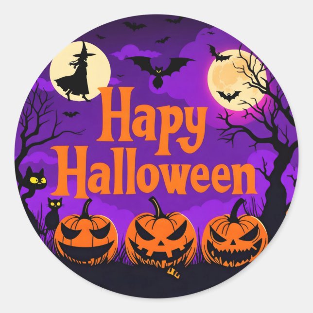Fun & Bright Happy Halloween  Classic Round Sticker (Front)