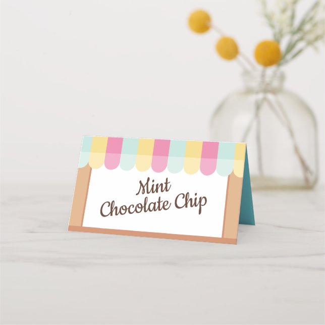 Fun Bright Ice Cream Parlor Awning Birthday Party Place Card (Front)