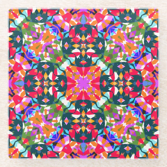Fun Bright Pattern Modern Eclectic Dopamine Decor  Glass Coaster (Front)
