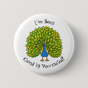 Fun bright peacock bird illustration 2 inch round button