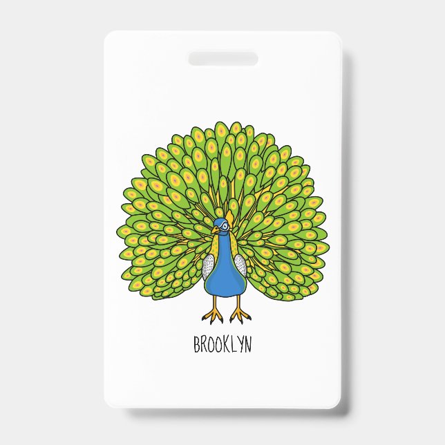 Fun bright peacock bird illustration badge (Front)