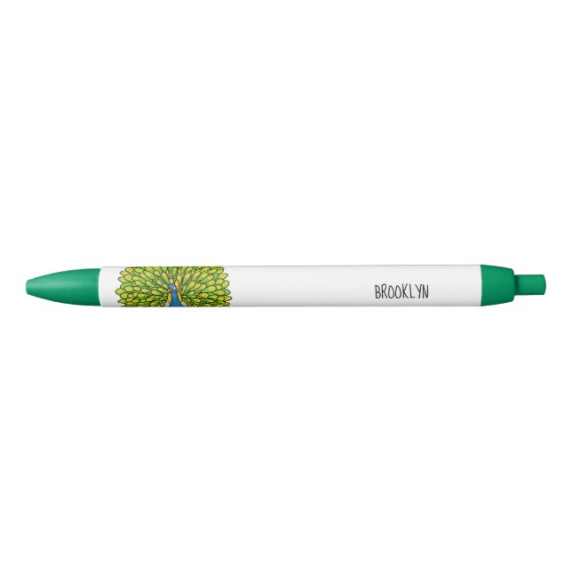 Fun bright peacock bird illustration black ink pen (Front)