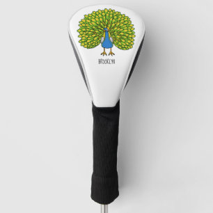 Fun bright peacock bird illustration golf head cover