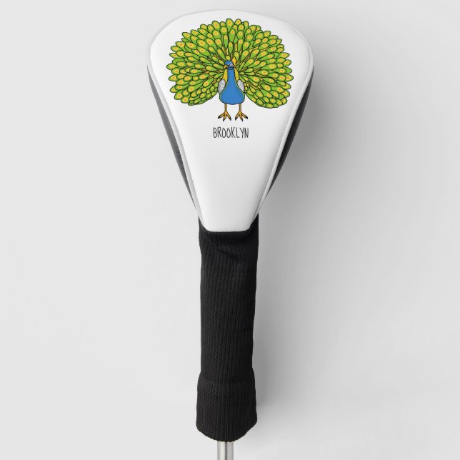 Fun bright peacock bird illustration golf head cover (Front)