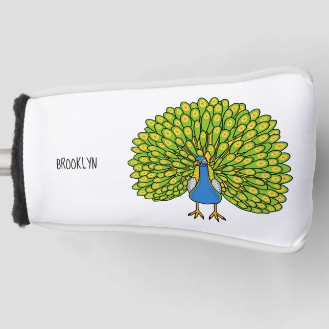 Fun bright peacock bird illustration golf head cover (Front)